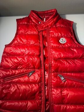 Moncler Glossy Red Quilted Puffer Vest